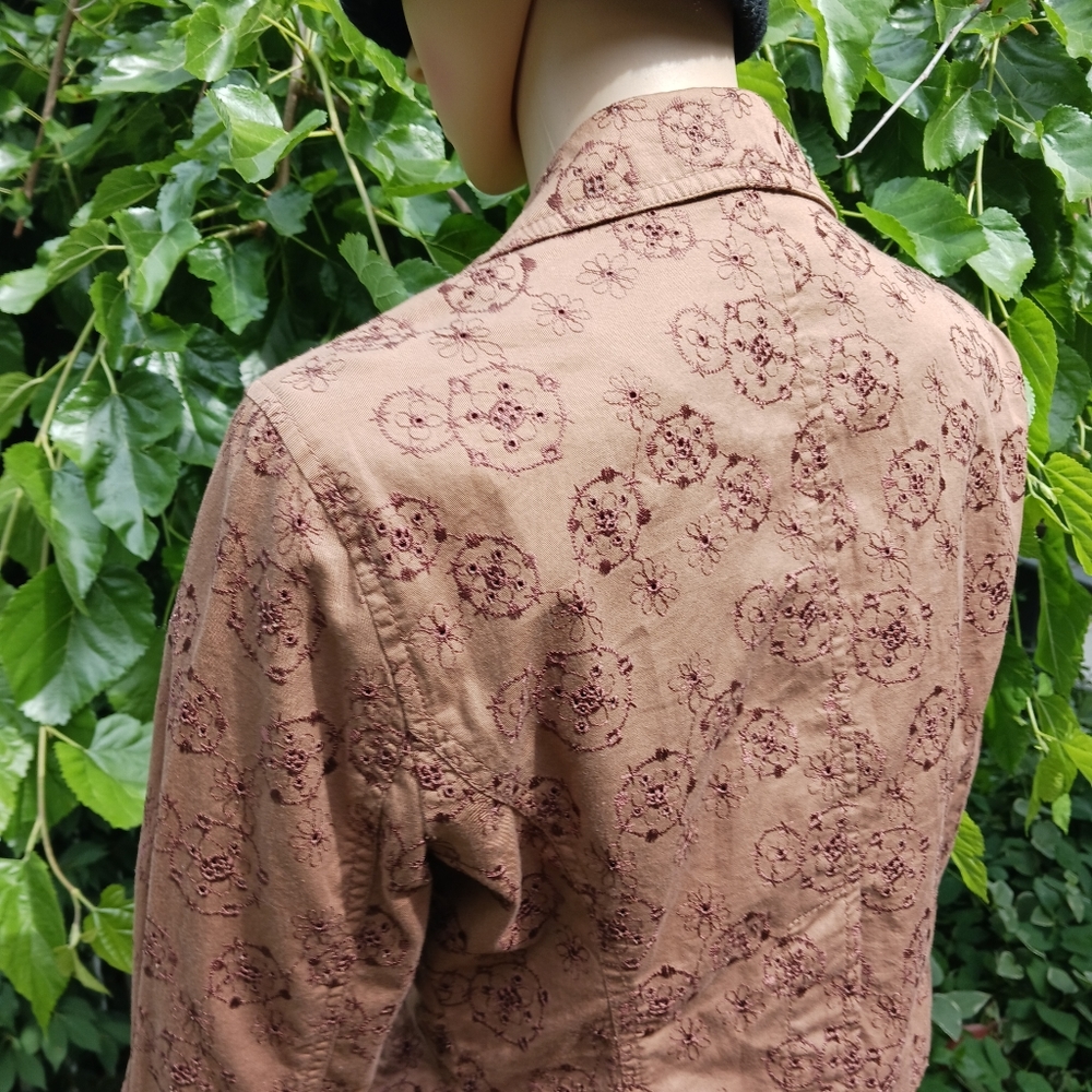 DKNY JEANS Light Brown Cotton Eyelet Notched Lapel Cropped Jacket Like N… - Picture 13 of 15